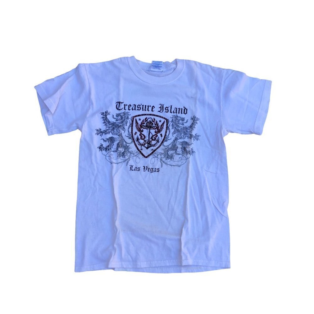 TREASURE ISLAND LAS VEGAS TI Hotel T Shirt Men's SMALL White Short Sleeve Crew﻿﻿